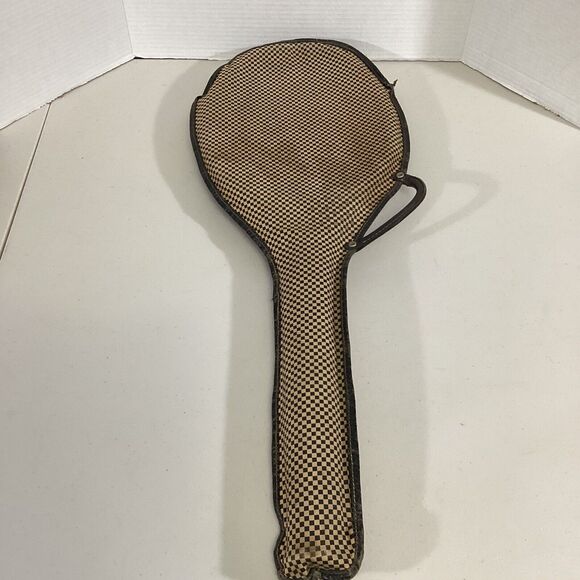 Vintage JC Higgins Mohawk Wooden Tennis Racket Racquet With Checkered Case - Picture 5 of 12